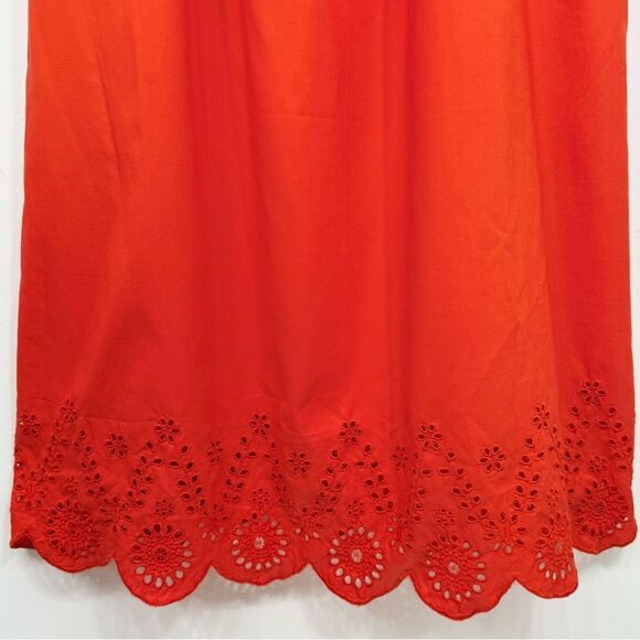 Style House Coral Red Puff Sleeve Keyhole Tie Bust Lacy Hem Maxi Peasant Dress - Picture 7 of 15